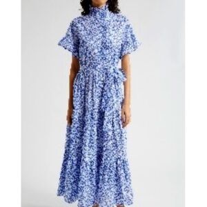 Like New, Perfect and Beautiful Blue & White Victoria Ruffle Front Maxi Dress!